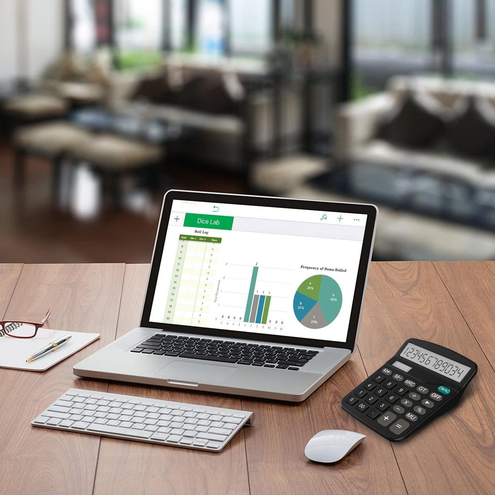 12-Digit Solar Battery Office Calculator with Large LCD Display Big Sensitive Button, Dual Power Desktop Calculators