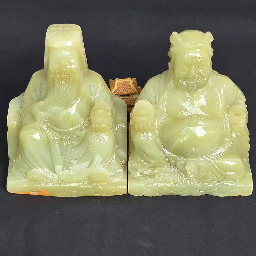 Bộ Thần Tài Thổ Địa - Đá Ngọc Onyx Xanh - 16Cm - Mx