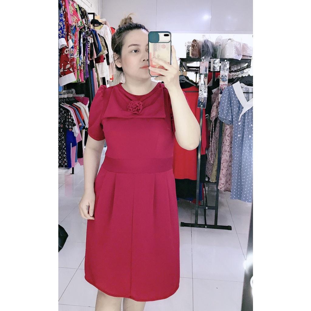 ĐẦM SUÔNG BIGSIZE CỔ PHỐI NƠ HOA HỒNG