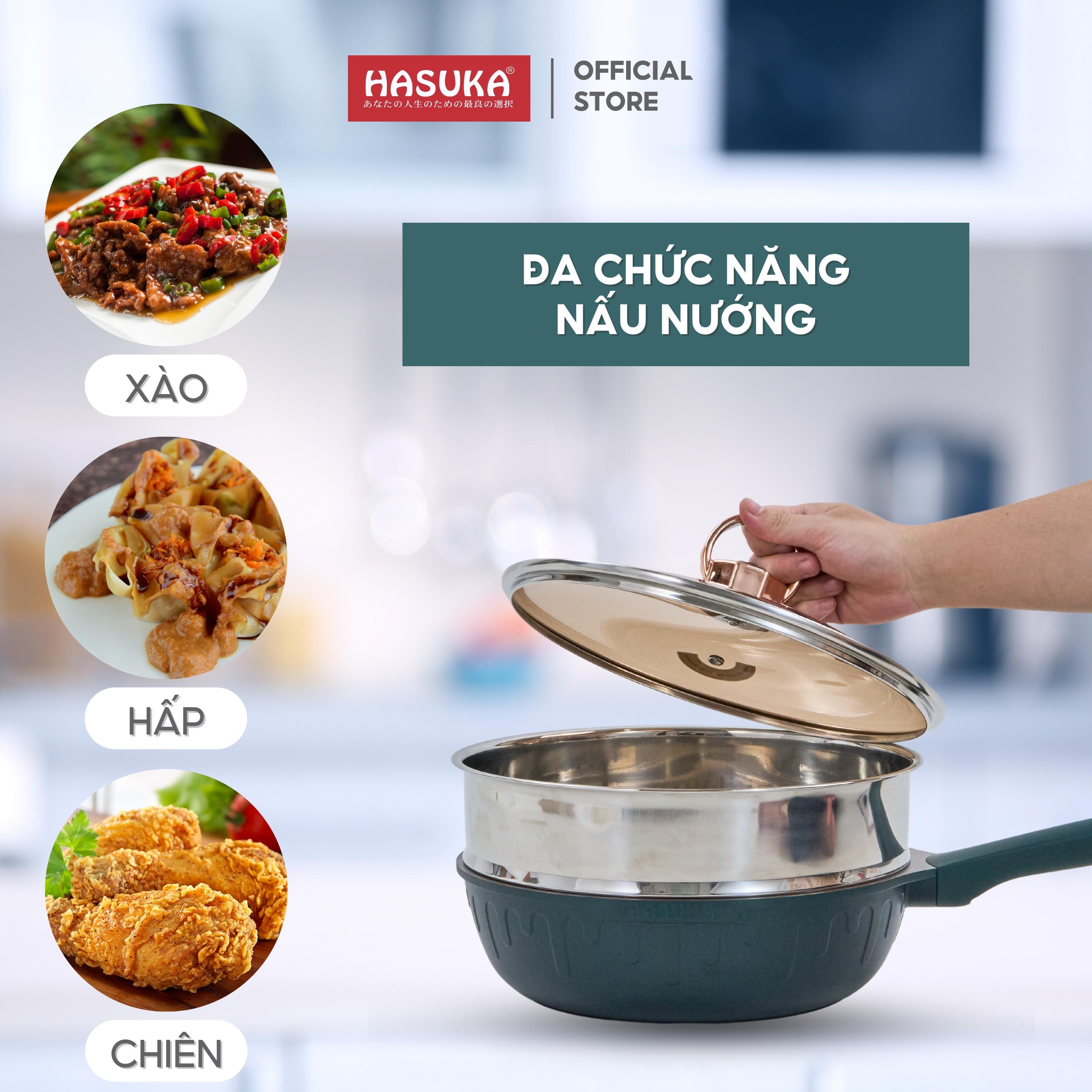 Chảo chống dính cao cấp HASUKA HSK-368CR- kèm xửng hấp inox, thiết kế cách điệu sang trọng, dùng được trên mọi loại bếp