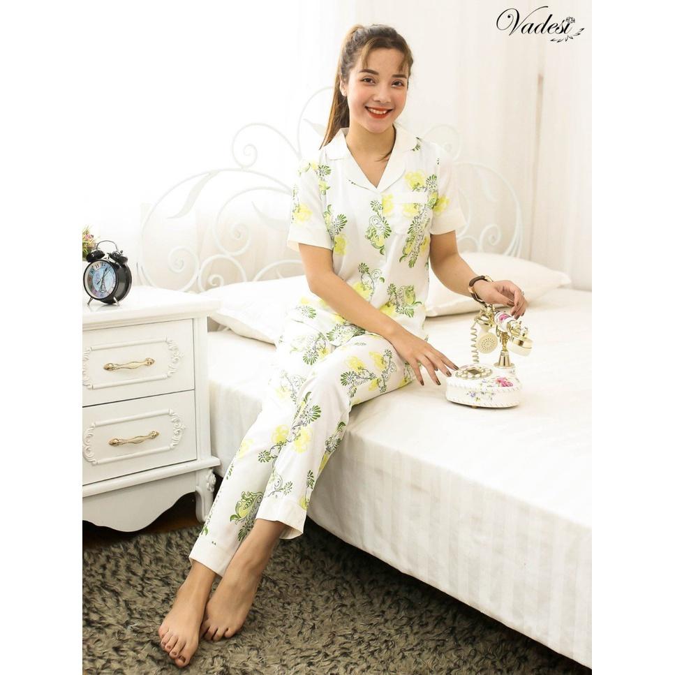 Bộ Đồ Ngủ Pijama Nữ Quần Dài Tay Ngắn Lụa Cao Cấp Mặc Nhà Đẹp Mềm Mịn Thấm Hút Thoáng Mát – VADESI