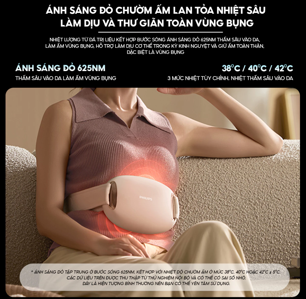 Máy Massage Bụng Philips PPM4371 - Massage Đa Năng - Chườm Ấm Ánh Sáng Đỏ - Hàng chính hãng