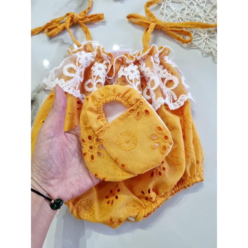 Combo 3 món body 2 dây vàng kèm nơ và bao chân cho bé siêu dễ thương luôn ạ