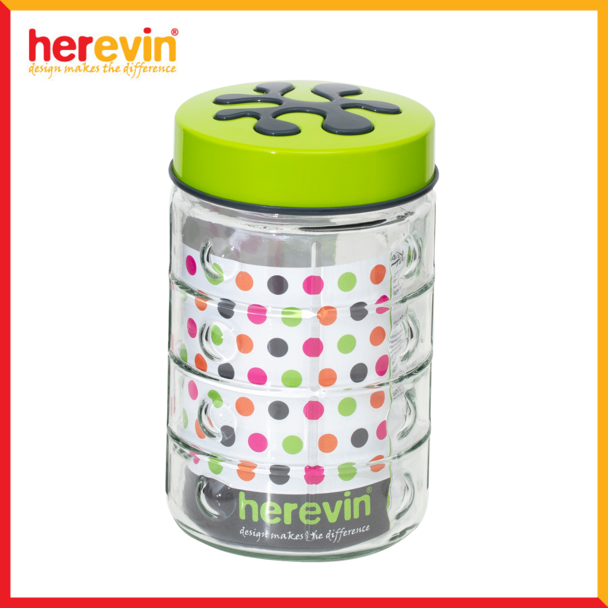 Hũ Thuỷ Tinh Herevin Chấm Tròn Nắp Decor 1.5L - HEHU135902-560