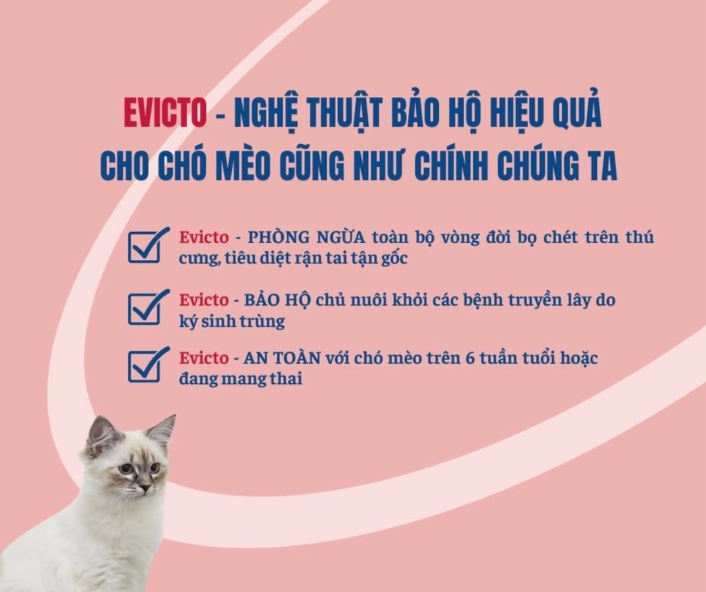 Virbac Evicto phòng bọ chét, rận tai, giun chó mèo (sản xuất tại Pháp)