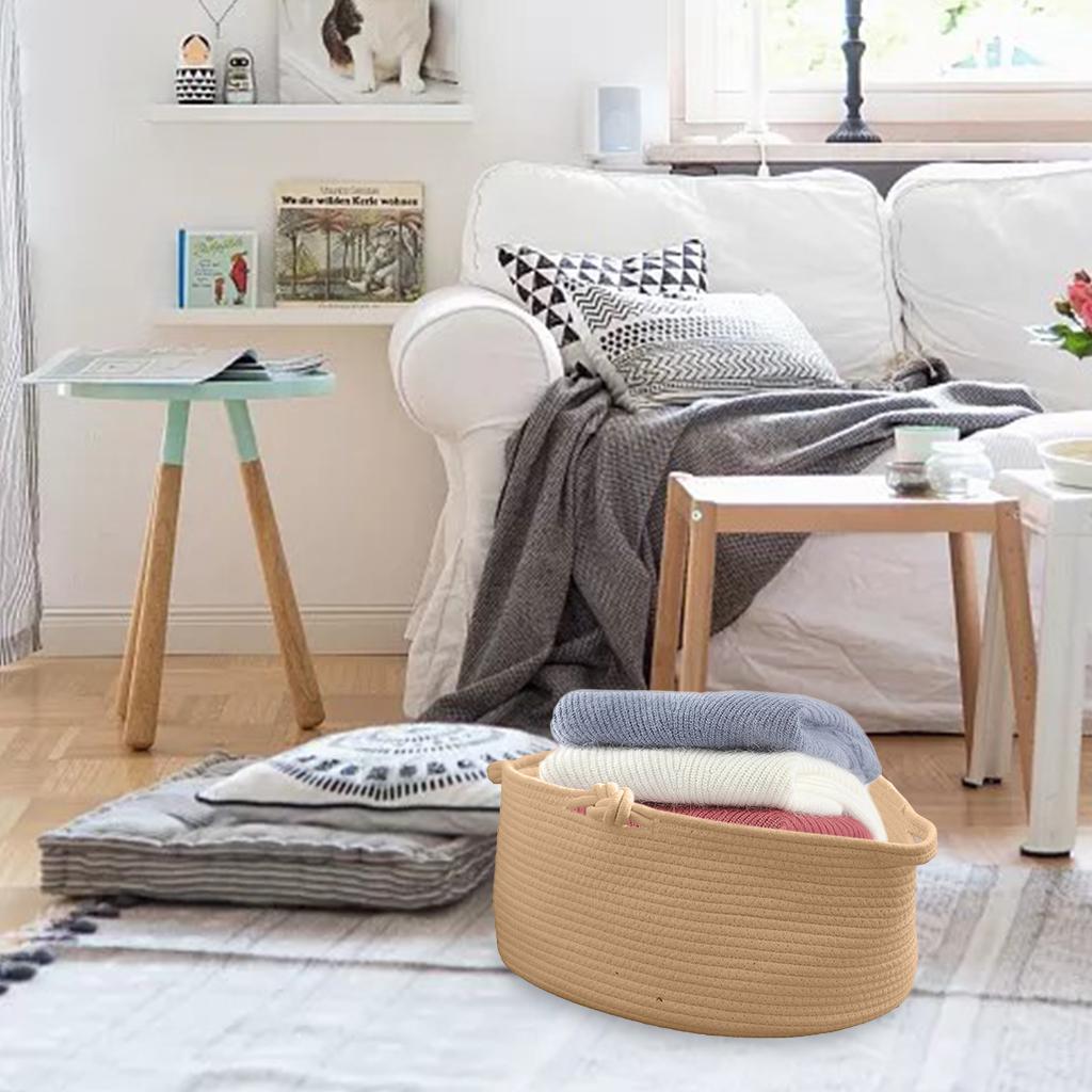 Homyl Oval Cotton Rope Woven Basket Laundry Hamper for Sundries Toys