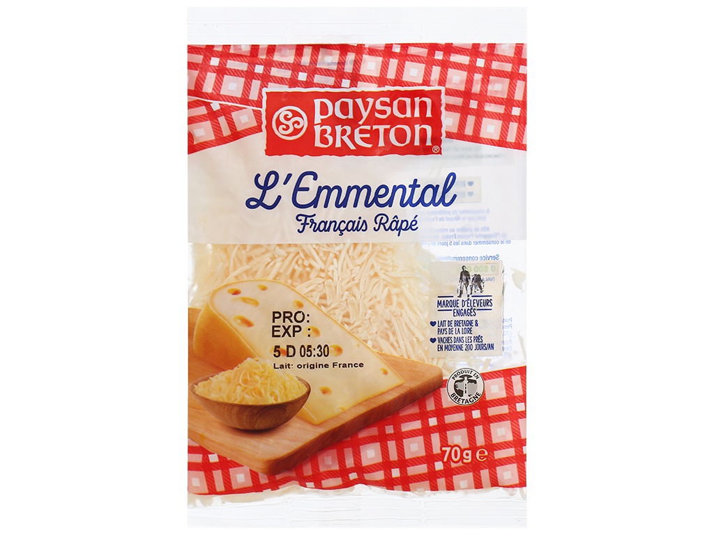 Phô mai sợi Emmental Paysan Breton - Gói 70g