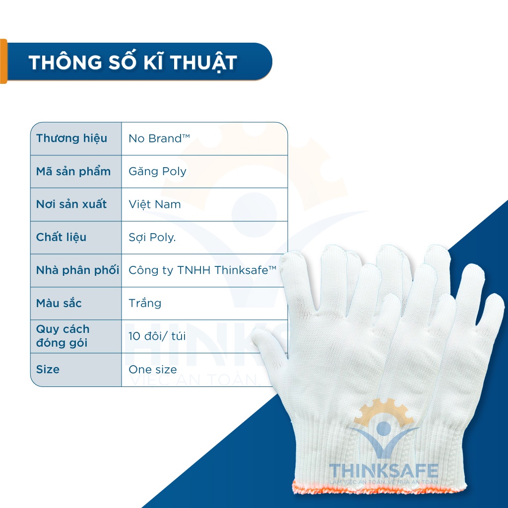 Găng tay lao động sợi Poly Thinksafe, bao tay đa dụng, bảo vệ tay chống trơn trượt thao tác linh hoạt, thoáng khí - 50g