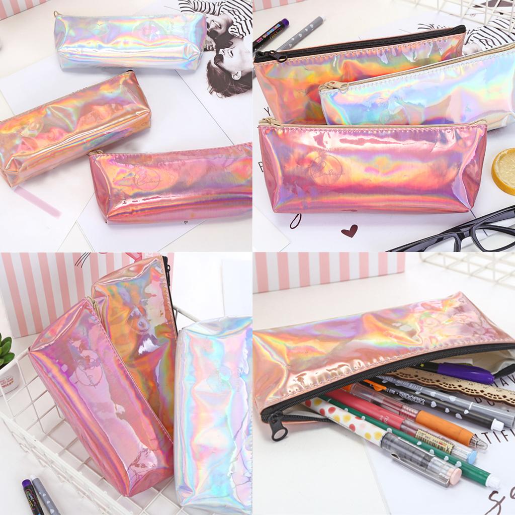 2xSoft Zipper Pouch Pencil Pen Case Holder Cosmetic Makeup Bag Purse Gold
