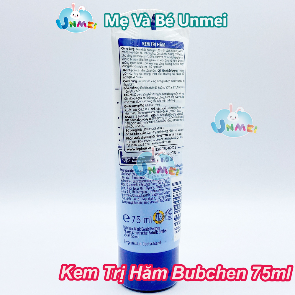 Bộ Kem Chống Hăm Bubchen 150ml Và Kem Đặc Biệt Giảm Hăm, Dưỡng Da Bubchen 75ml