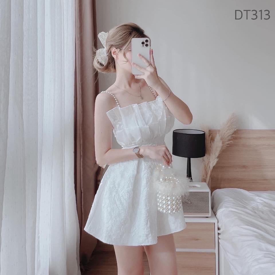 ĐẦM GẤM XÒE 2 DÂY ĐÍNH HẠT PHỐI TƠ 13632