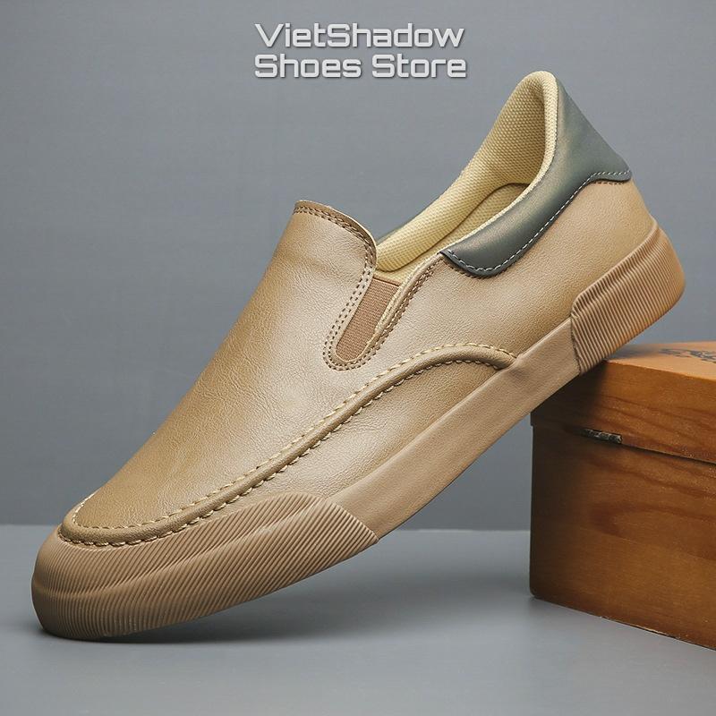 Slip on, giày lười nam thương hiệu BAODA - Chất liệu da PU, đế cao su 3 màu kaki, đen, ghi - Mã SP 22405