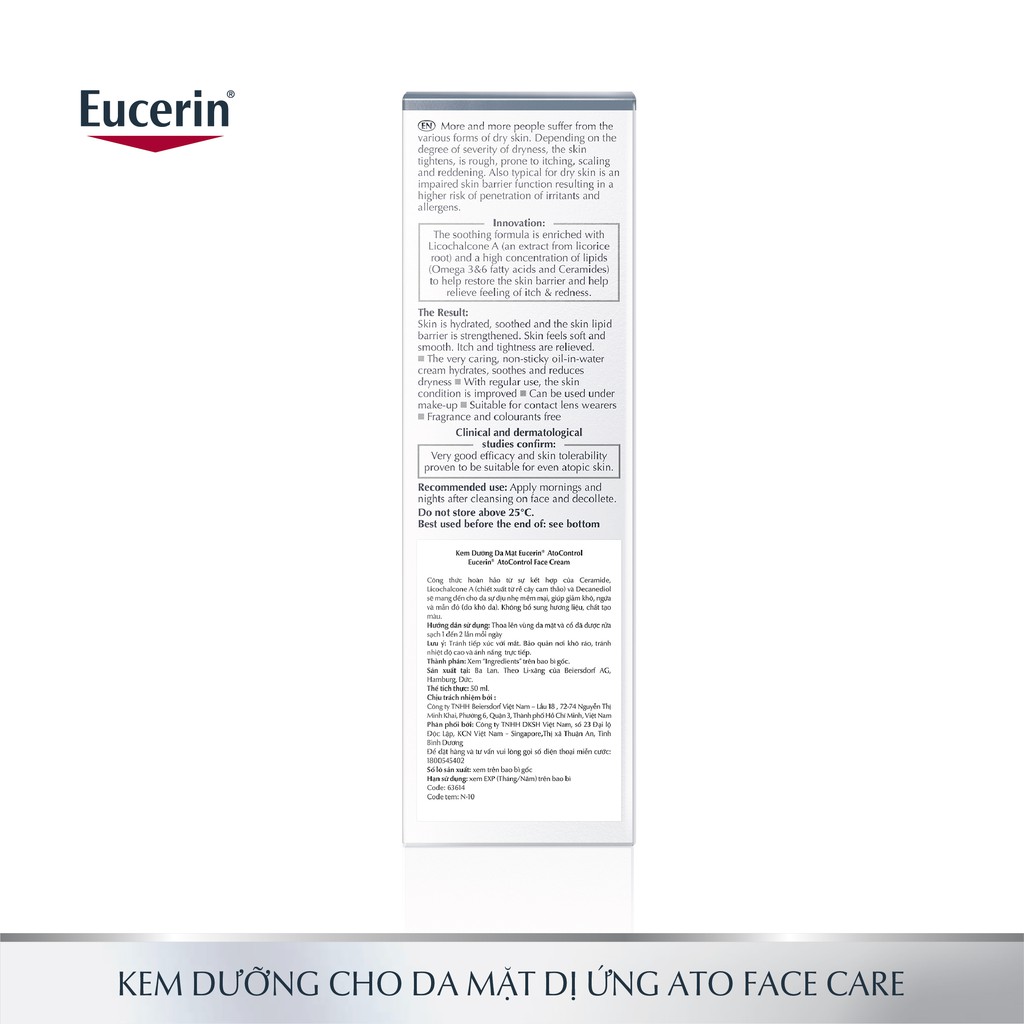 Eucerin Kem Dưỡng Giảm Ngứa, Đỏ Cho Da Mặt Ato Control Face Cream 50ml