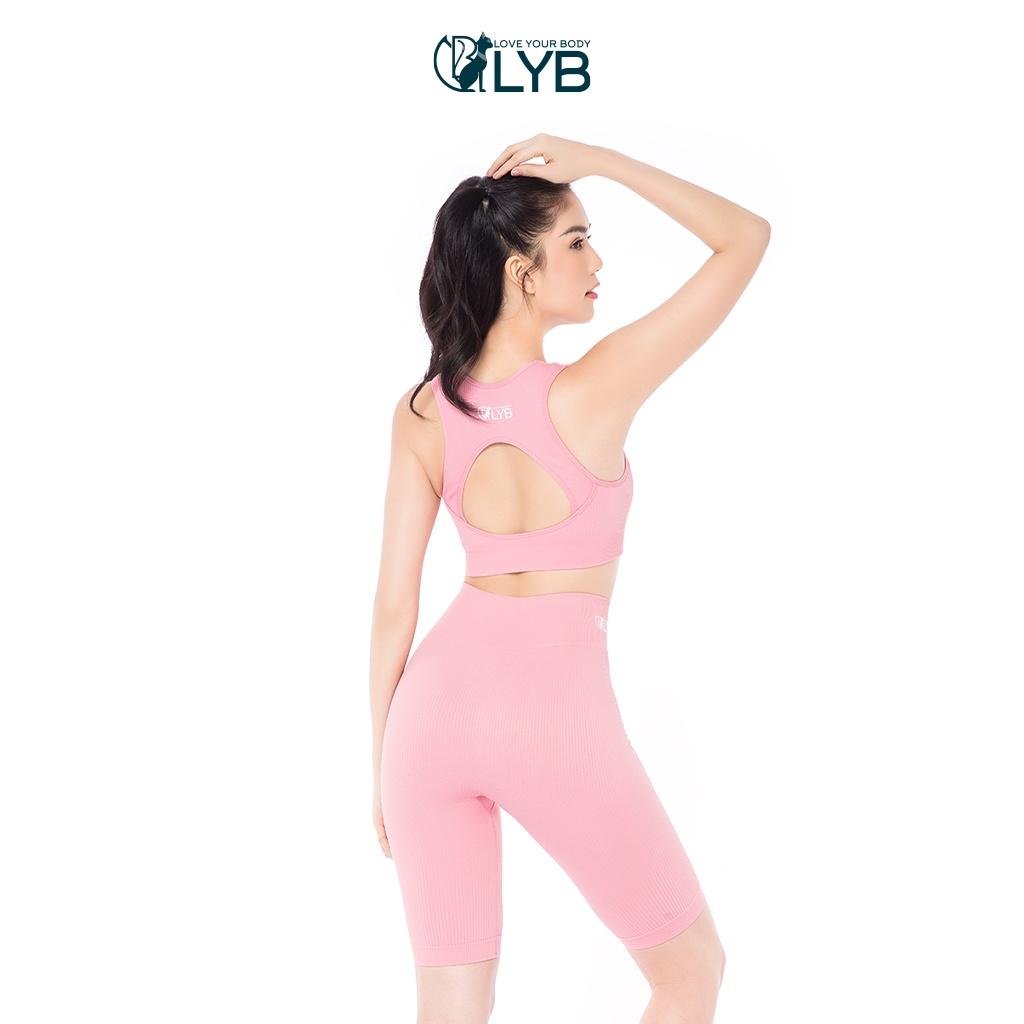 Bộ đồ tập thể thao gym yoga ngắn cá tính trẻ trung màu hồng LYB - FW22-S00014B