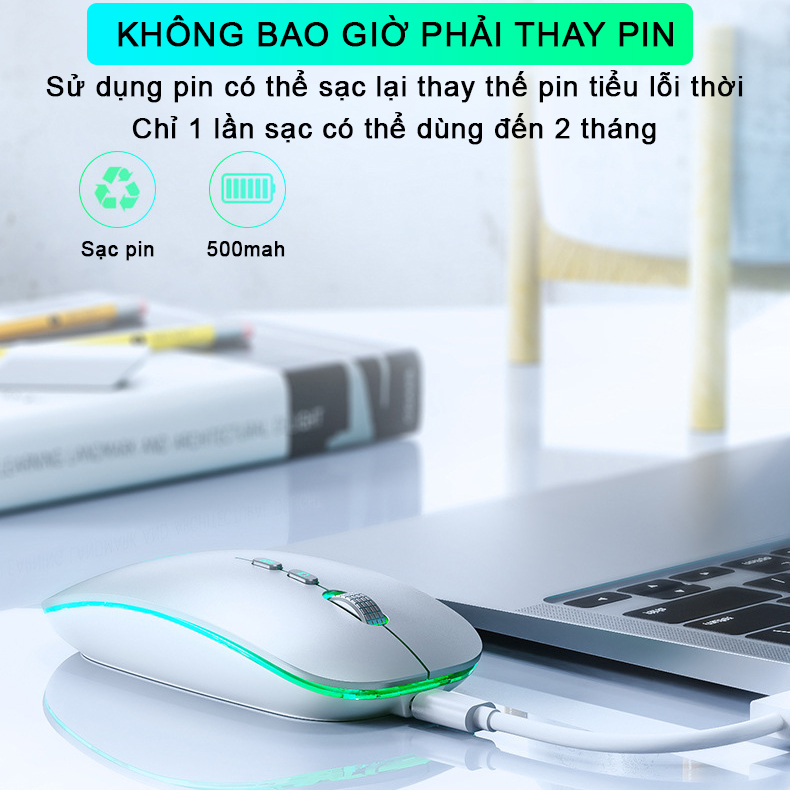 Chuột không dây wireless sạc pin Sidotech M1L bản nâng cấp chuột bluetooth của M1P thiết kế silent tắt tiếng click có LED con lăn kim loại tinh tế dòng chuột  sạc pin 1 lần dùng 2 tháng dùng cho máy tính laptop tivi - Hàng Chính Hãng