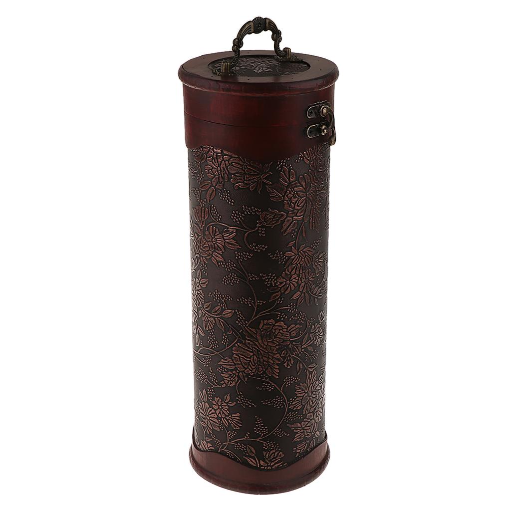 Wooden Wine Single Bottle Box with Antique Finish Daffodil Pattern