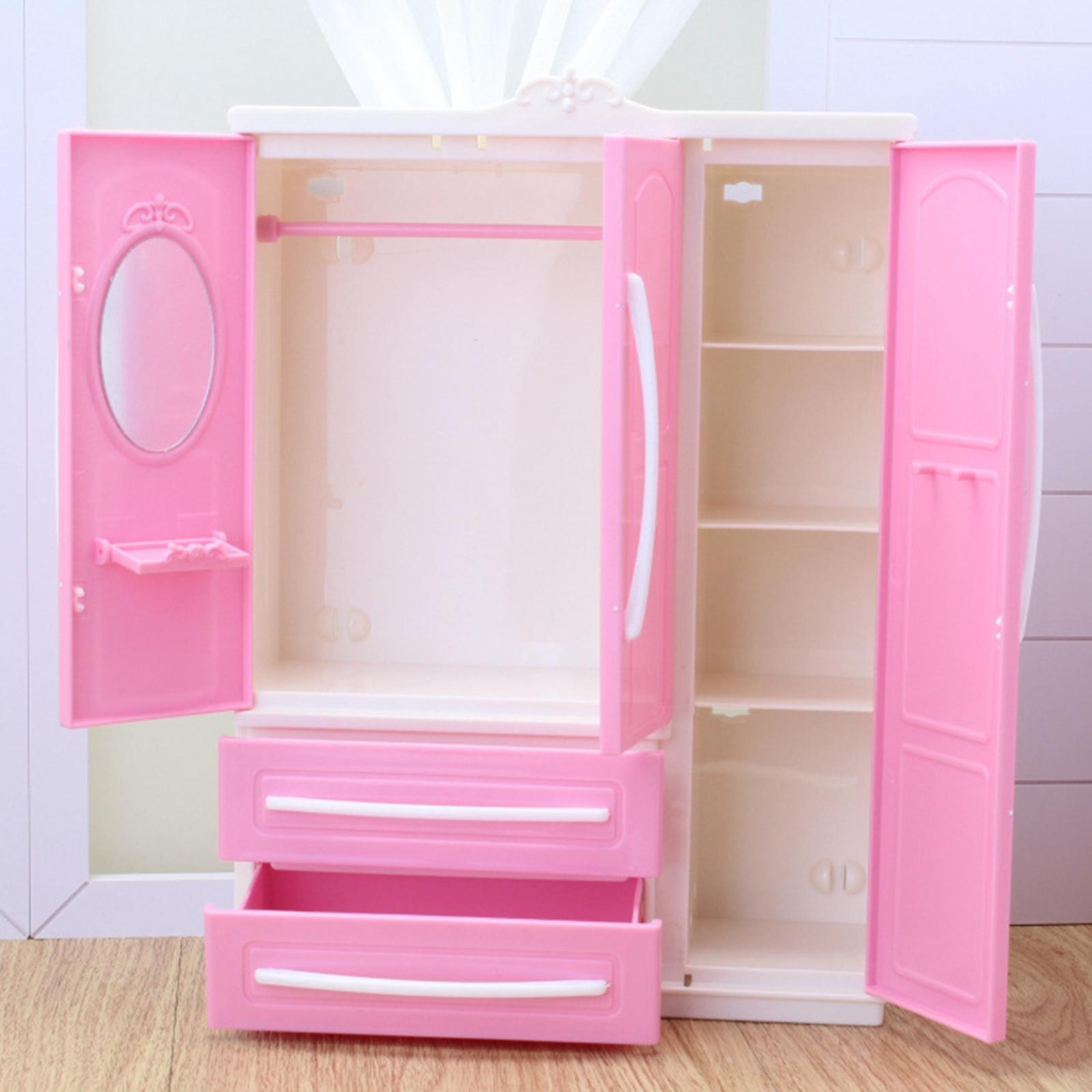 Miniature Wardrobe Closet  Dolls House Bedroom Furniture Accessory Pink