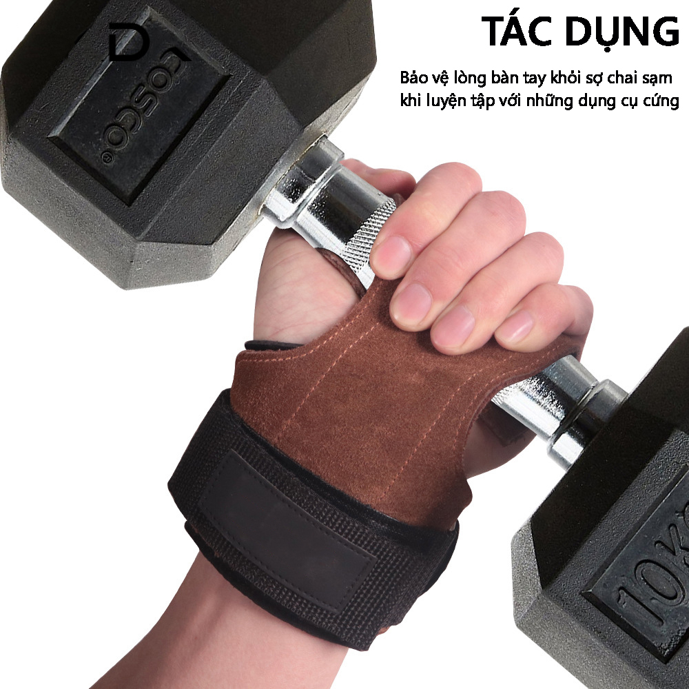 Găng Tay Tập GYM Da Bò Hở Mu Bàn Tay Lifting Grips , Dây Kéo Lưng - Hàng chính hãng BORO SPORT