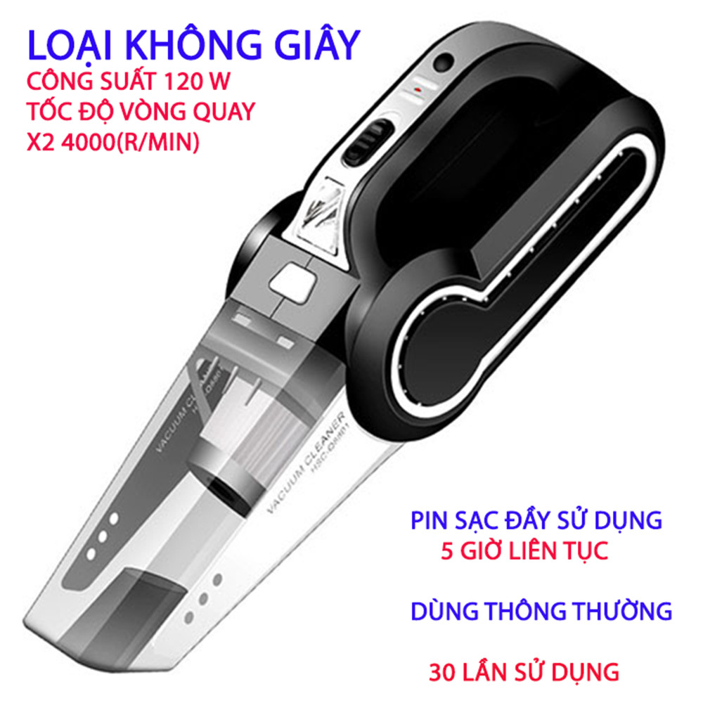 Máy Hút Bụi Ô Tô,Máy hút bụi Mini Cầm Tay Cao Cấp Công Suất 120W 4 In 1 bơm lốp,hút bụi,đèn chiếu sáng,đồng hồ đo áp suất lốpTốc độ vòng quay 4000 r/min- Chạy siêu êm,Siêu Mạnh-MHB-TP01