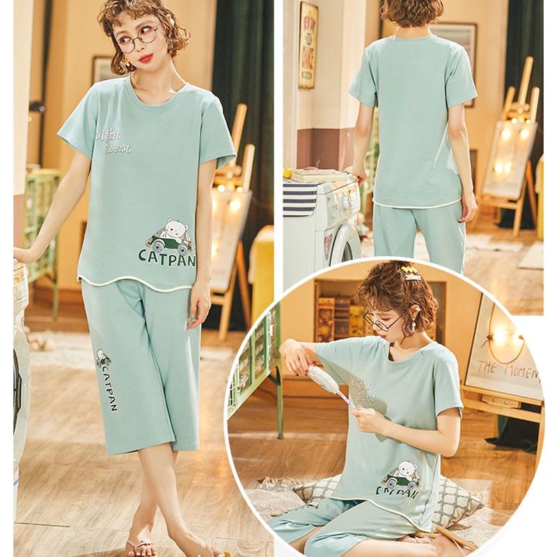 Bộ mặc nhà nữ, set bộ thun lửng chất cotton co giãn mặc nhà dễ thương nhiều màu đủ size