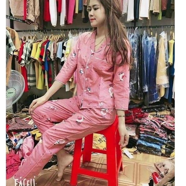 Bộ đồ bầu Pijama dài tay chất đũi cao cấp freesize từ 45 đến 70kg