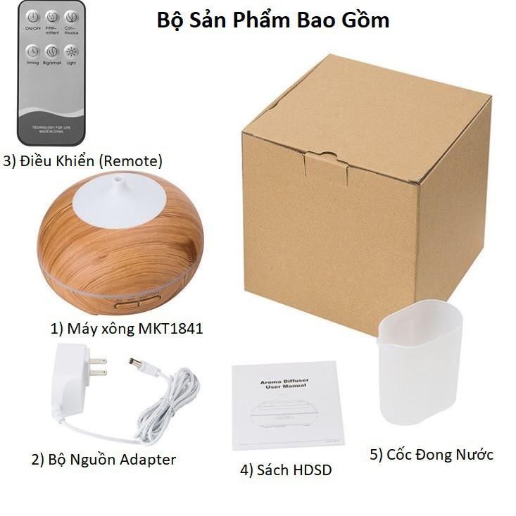 Máy Xông Khuếch Tán Tinh Dầu Dáng Bí Ngô Vân Gỗ Cao Cấp 550ML Có Tặng Kèm Remote Điều Khiển