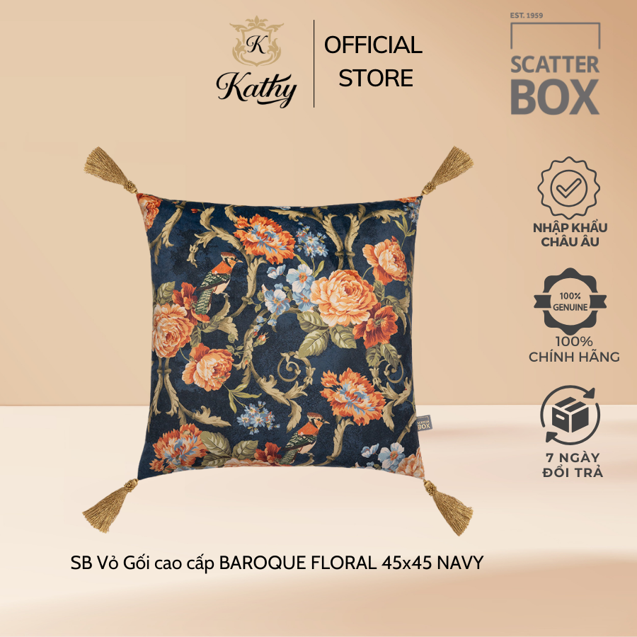 Scatter Box Vỏ Gối cao cấp nhập khẩu Ireland Anh Quốc BAROQUE FLORAL NAVY Phong cách cổ điển