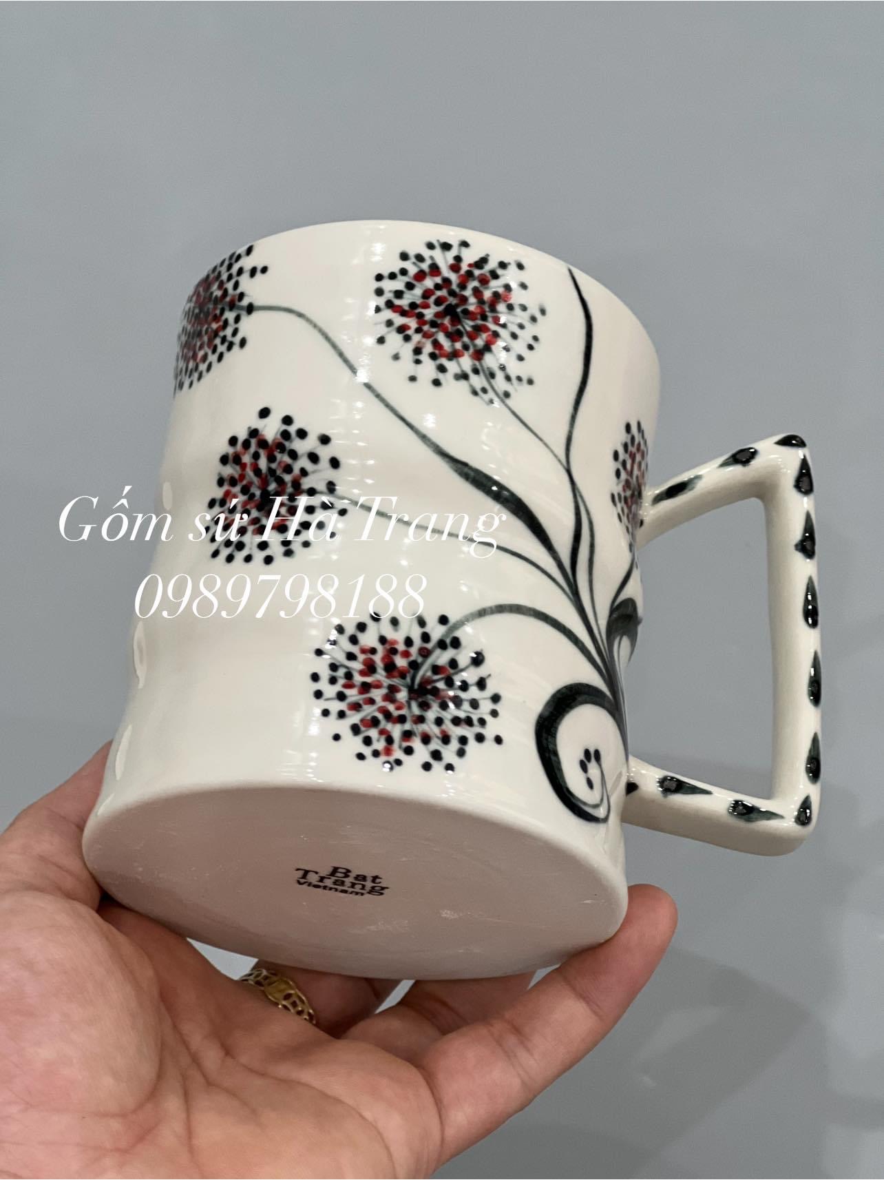 Cốc vuốt tay xuất dư dung tích lớn 500ml gốm sứ Bát Tràng vẽ tay