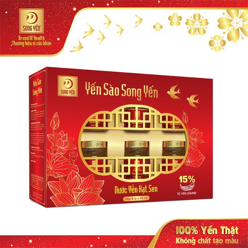 Nước Yến Hạt Sen 15% Song Yến (Lốc 6 Lọ x 70ml)