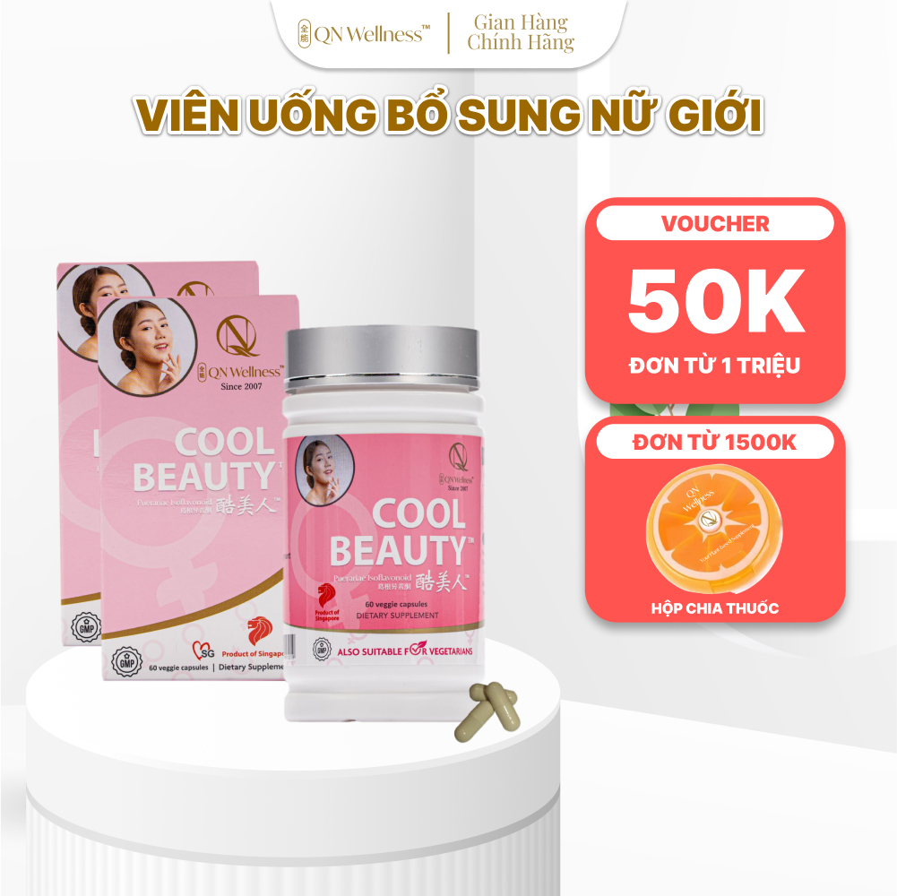 Combo Ưu Đãi Viên Uống Bổ Sung Cho Nữ Giới Cool Beauty QN Wellness Chiết Xuất Cây Dong Riềng, Giúp Làn Da Khỏe Mạnh, Hỗ Trợ Giấc Ngủ Ngon, Duy Trì Sức Khỏe Xương Khớp, Cải Thiện Trao Đổi Chất - Hộp 60 Viên x2