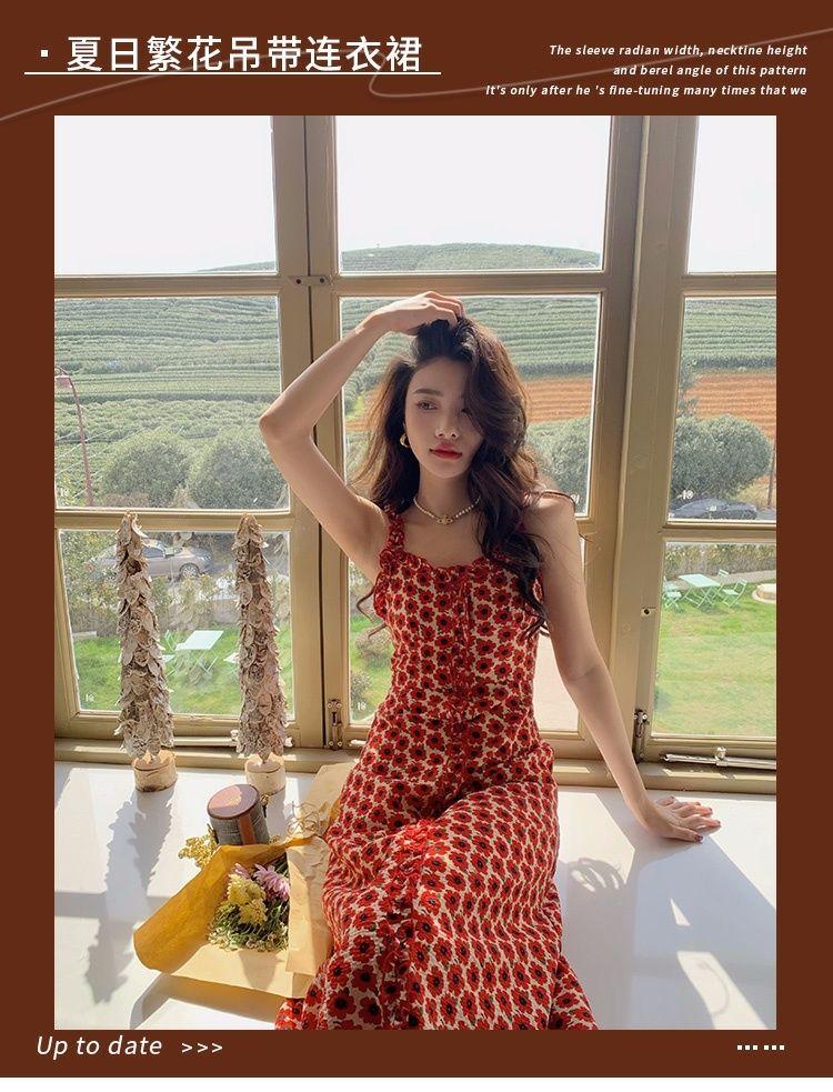 SHUANGYAN Tea Break Dress Pháp Vintage Fairy Dress Nhỏ giảm tuổi Pure Sex Wind Sling Dress Nữ 2023 Summer Dress