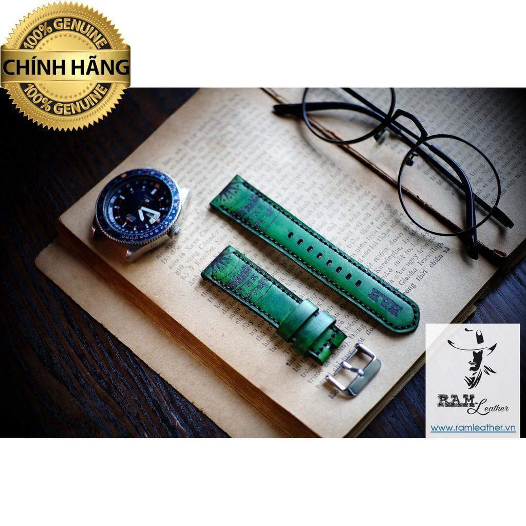 DÂY ĐỒNG HỒ DÀNH CHO APPLE WATCH TRỐNG ĐỒNG XANH LÁ DA BÒ VEGTAN PHỦ 1 MÀU - DA BÒ THẬT - ĐỦ SIZE APPLE WATCH .