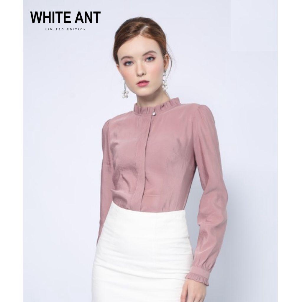 Áo Sơ Mi Nữ Công Sở Dài Tay WHITE ANT Thiết Kế Cổ Bèo Nhún Điệu Đà, Chất Liệu Lụa Mềm Mịn Chống Nhăn Xù 171932012