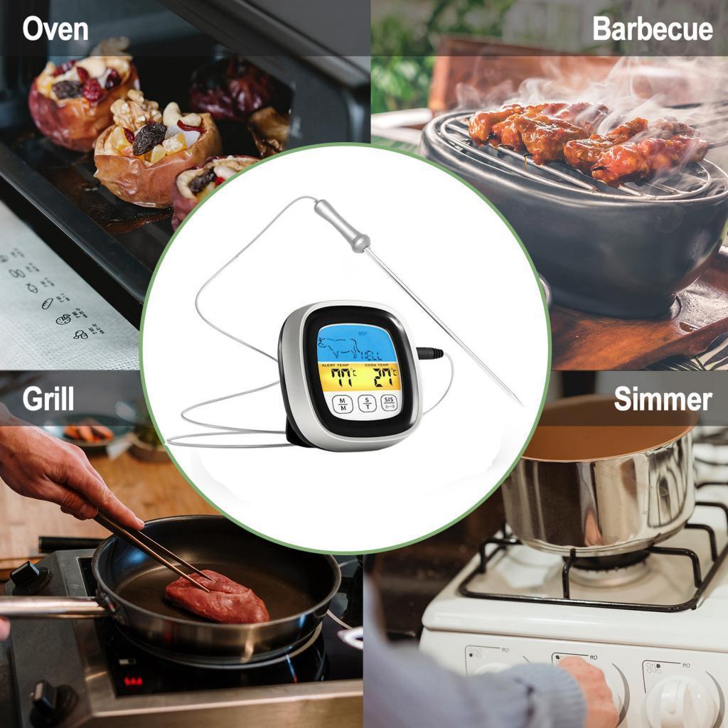 Digital Meat Thermometer LCD Display with Backlight for BBQ Cooking Accs Black