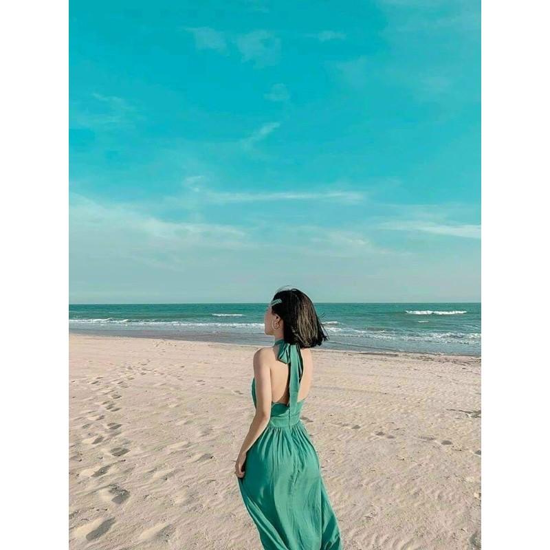 ĐẦM MAXI XANH HỞ LƯNG