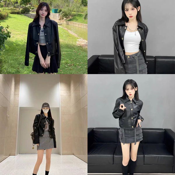 Áo khoác da pu cao cấp dáng ngắn màu đen phong cách Hàn quốc