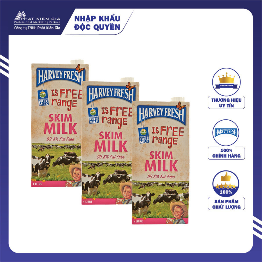 COMBO 3 Hộp Sữa Tiệt Trùng Tách Béo Harvey Fresh 1L | Harvey Fresh UHT Skim Milk 1L - Date 08/12/2025
