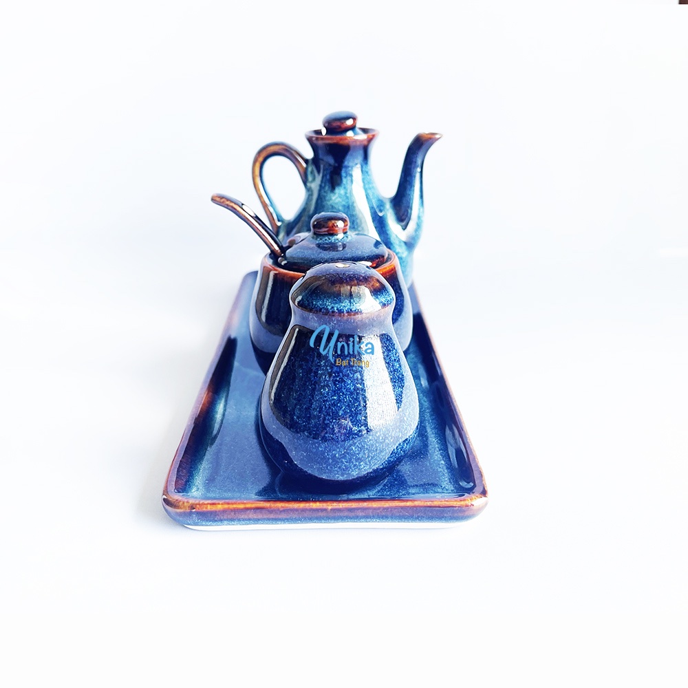 Bộ lọ đựng gia vị xanh hoả biến - Set bình gia vị gốm sứ cao cấp cho bếp 5 Sao - Gốm Sứ Thủ Công Bát Tràng