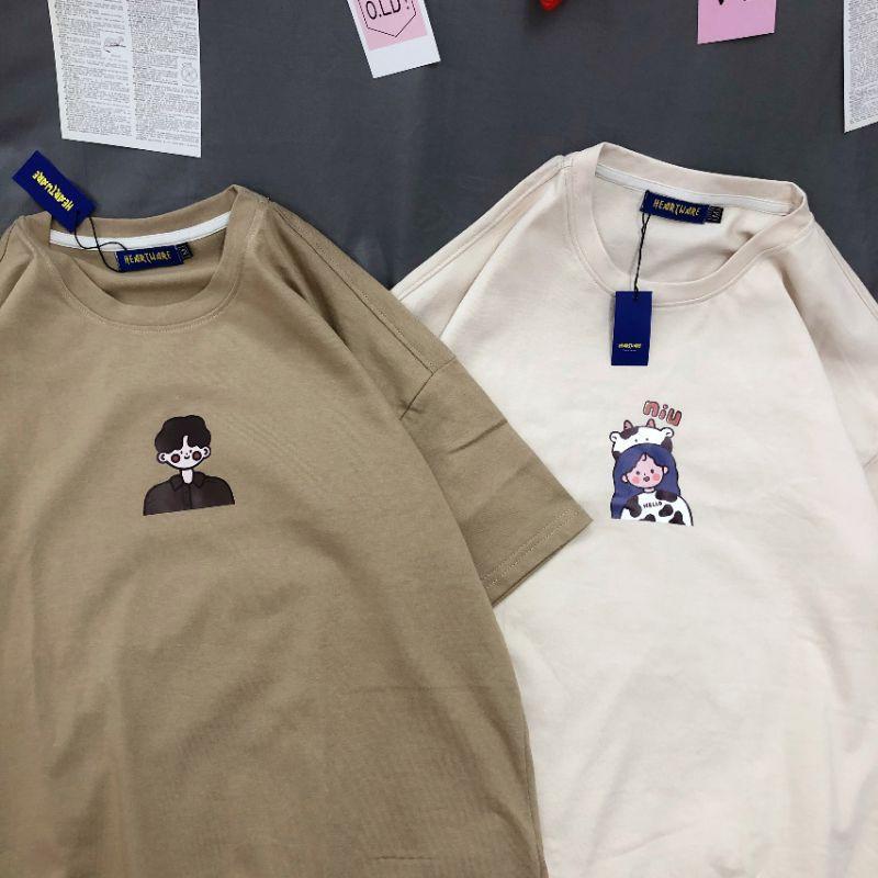 Áo thun tay lỡ 100% cotton xịn xò cặp đôi cute ulzzang - ẢNH THẬT