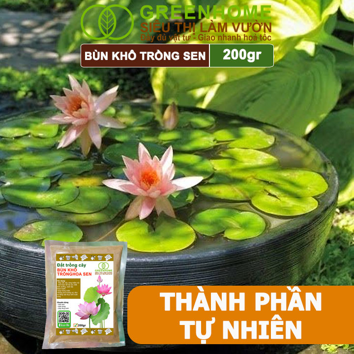 Bùn Khô Trồng Hoa Sen Greenhome, Gói 200gr, Phù Hợp Cây Thuỷ Sinh, Ngập Nước, Cho Hoa To, Lâu Tàn, Tốt Lá