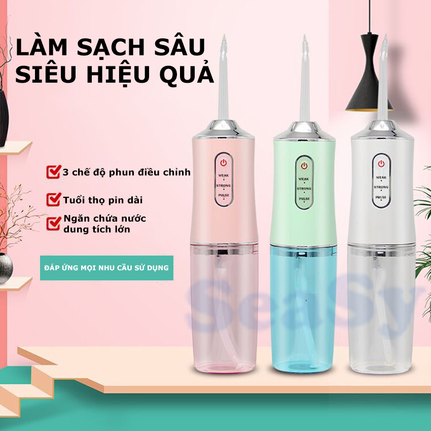 Máy tăm nước SeaSy SS66 pro chống nước vệ sinh răng miệng cao cấp với 3 chế độ vệ sinh răng miệng, bảo vệ nướu - Hàng Chính Hãng