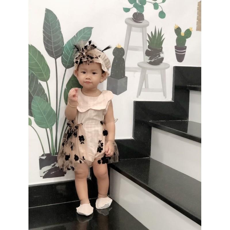 Body Hoa Lưới Nhung Đen Tặng Kèm Phụ Kiện Cho Bé Gái 3 Đến 12kg