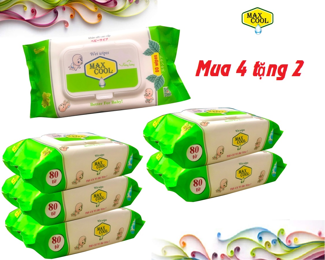 Combo 4 Gói Khăn Ướt Max Cool 80 Tờ Tặng 2 Gói Cùng Loại