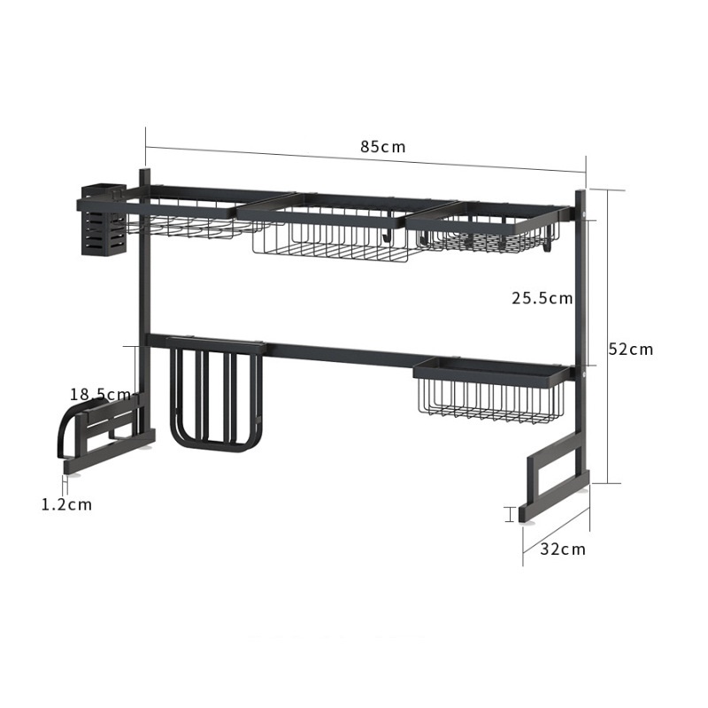 Kệ Để chén bát đĩa inox Cao Cấp sơn Tĩnh điện Đen phía trên Chậu rửa bát  - Dài 85cm