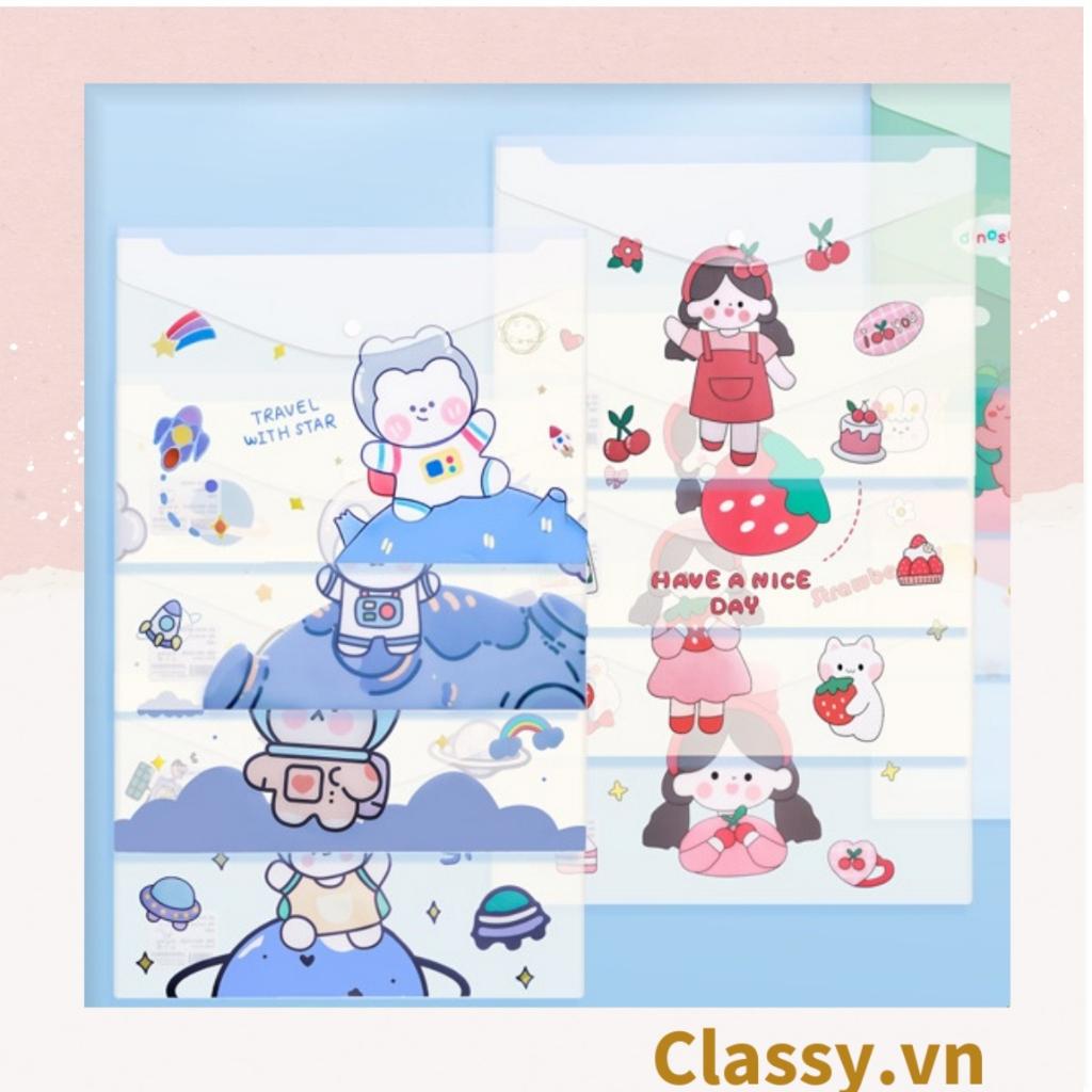 Túi đựng giấy a4  Classy nhựa PP in hình xinh xắn cute giá rẻ khóa bấm PK778