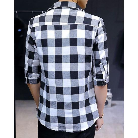 Áo sơ mi, áo sơ mi nam h5 sọc caro, cổ vest, thấm hút mồ hôi, đứng form hàng thiết kế cao cấp