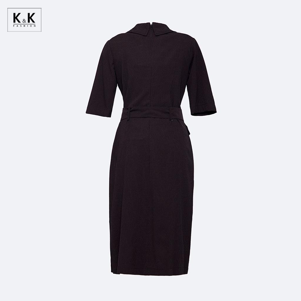 Đầm Chữ A Cổ Đan Tông Phối Thắt Lưng K&amp;K Fashion KK115-13 Chất Liệu Boil