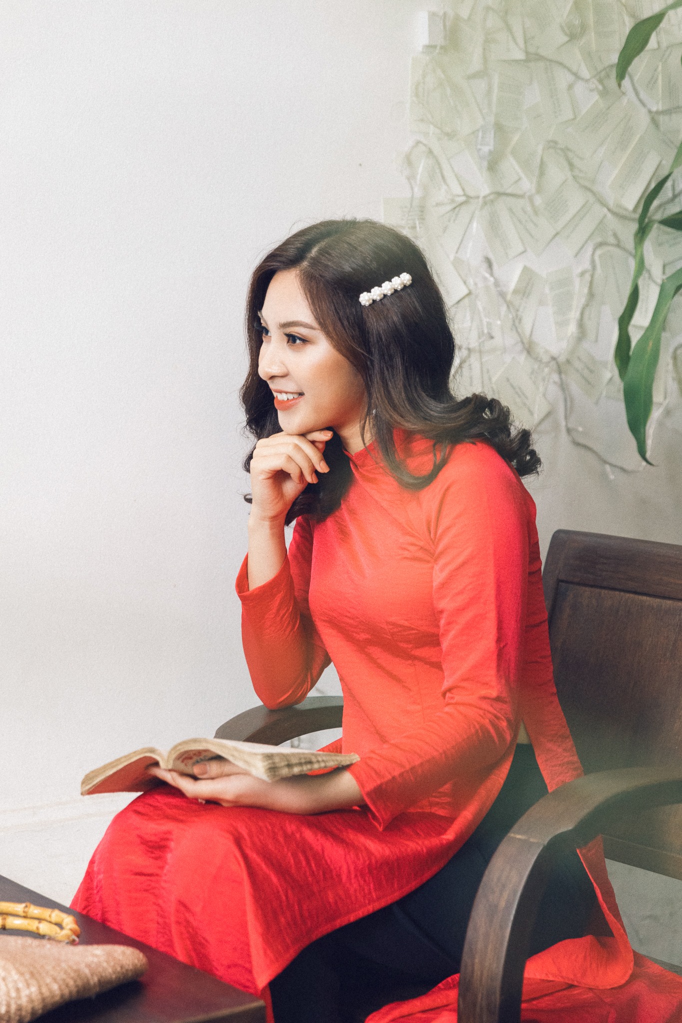 Áo Dài Cách Tân Lụa Tô Châu Cao Cấp - Áo Đỏ + Quần Đen , Áo Dài Mian