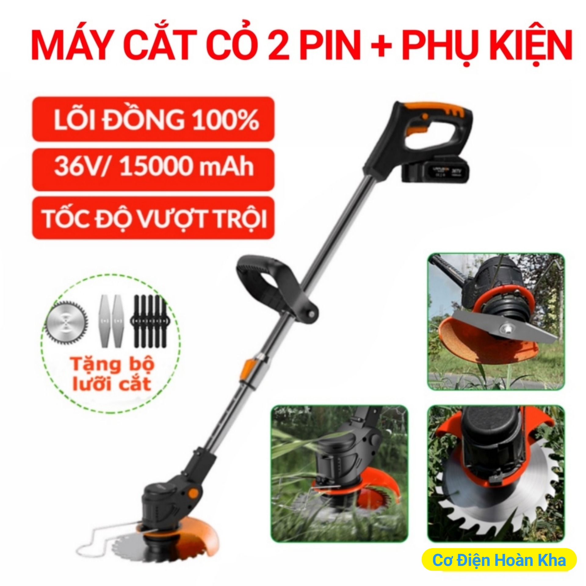 Máy cắt cỏ, tỉa cành cầm tay LAPUSEN pin khủng 15000mah, động cơ mạnh 1800w