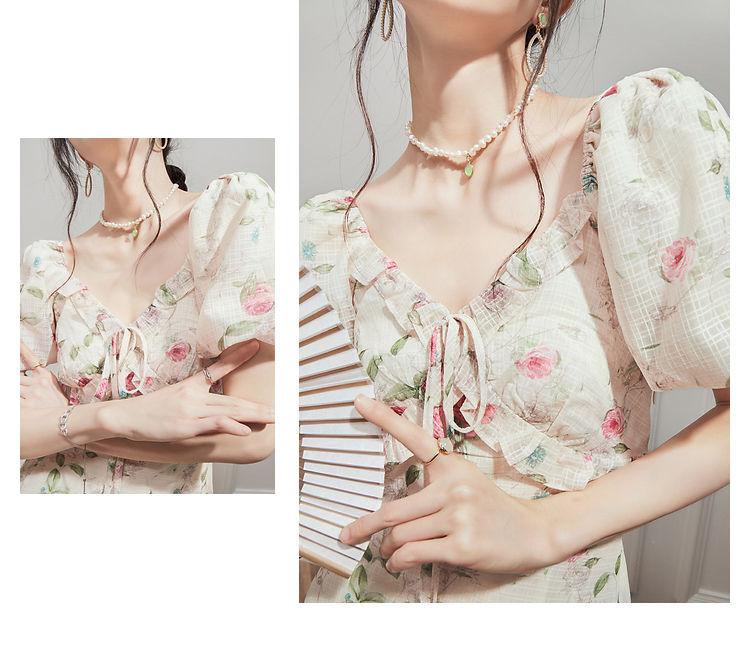 TOBE1SHOP Hiện tại giây phát trà nghỉ kiểu Pháp váy mùa hè khí chất nhỏ nhắn hoa v cổ siêu tiên tuyệt đẹp váy dài nữ